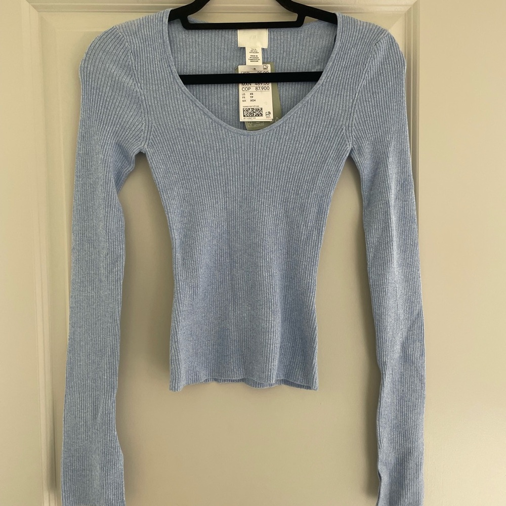 Light Blue Ribbed Knit Top